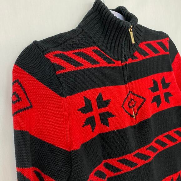 Chaps Sweater Womens Medium Fair Isle Snowflake Red Black Southwestern 90s Vtg - Picture 4 of 10